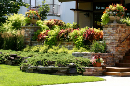 stonework and flower beds landscaping